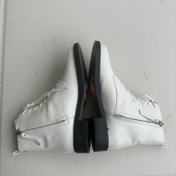 Sam Edelman Women's Nina Bright White Leather Lace Up Side Zip Combat Boots 7 - Picture 6 of 7